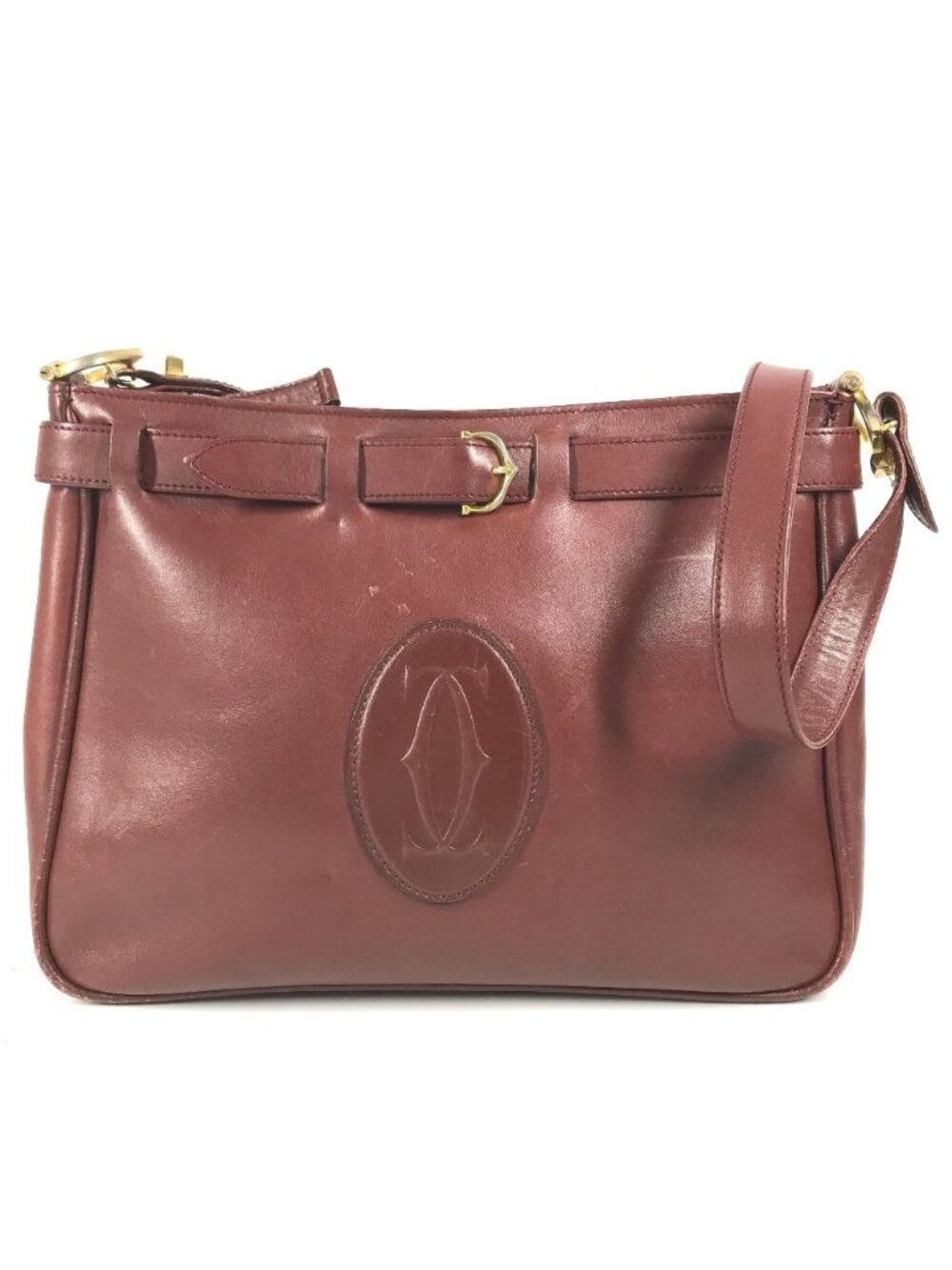 Cartier Shoulder Bag Must Line Logo Vintage Leather Wine Red